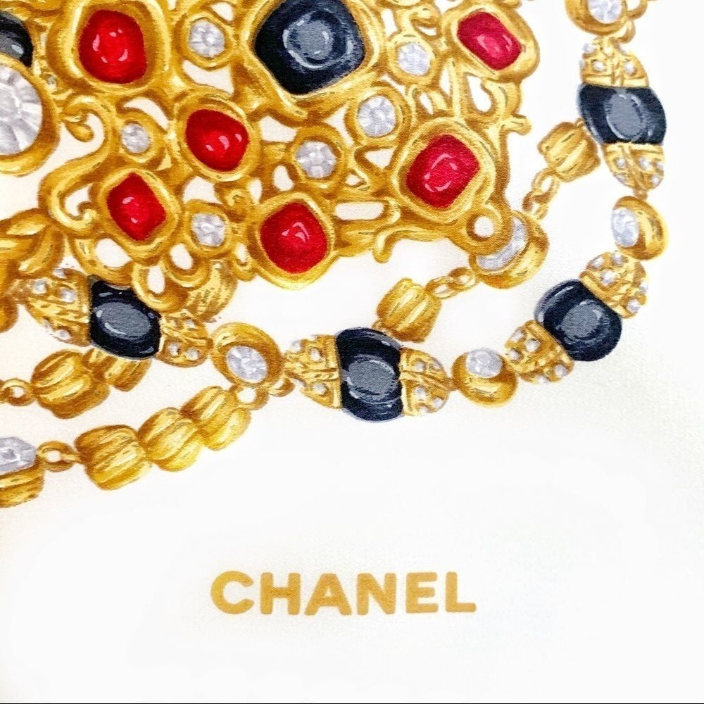 Vintage Chanel  Satin Silk Jewel Design Scarf